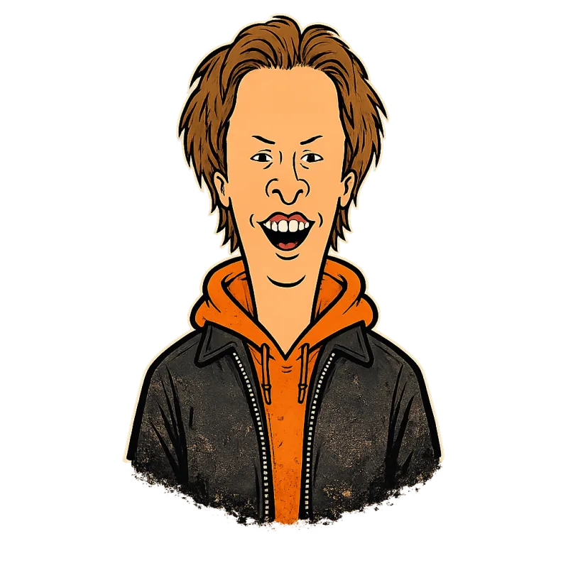 Gluten Garage mascot in an orange hoodie and black mechanic jacket
